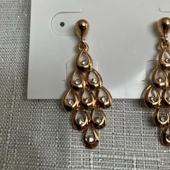 Gold with CZ Drop Earrings EUC - Picture 2 of 3